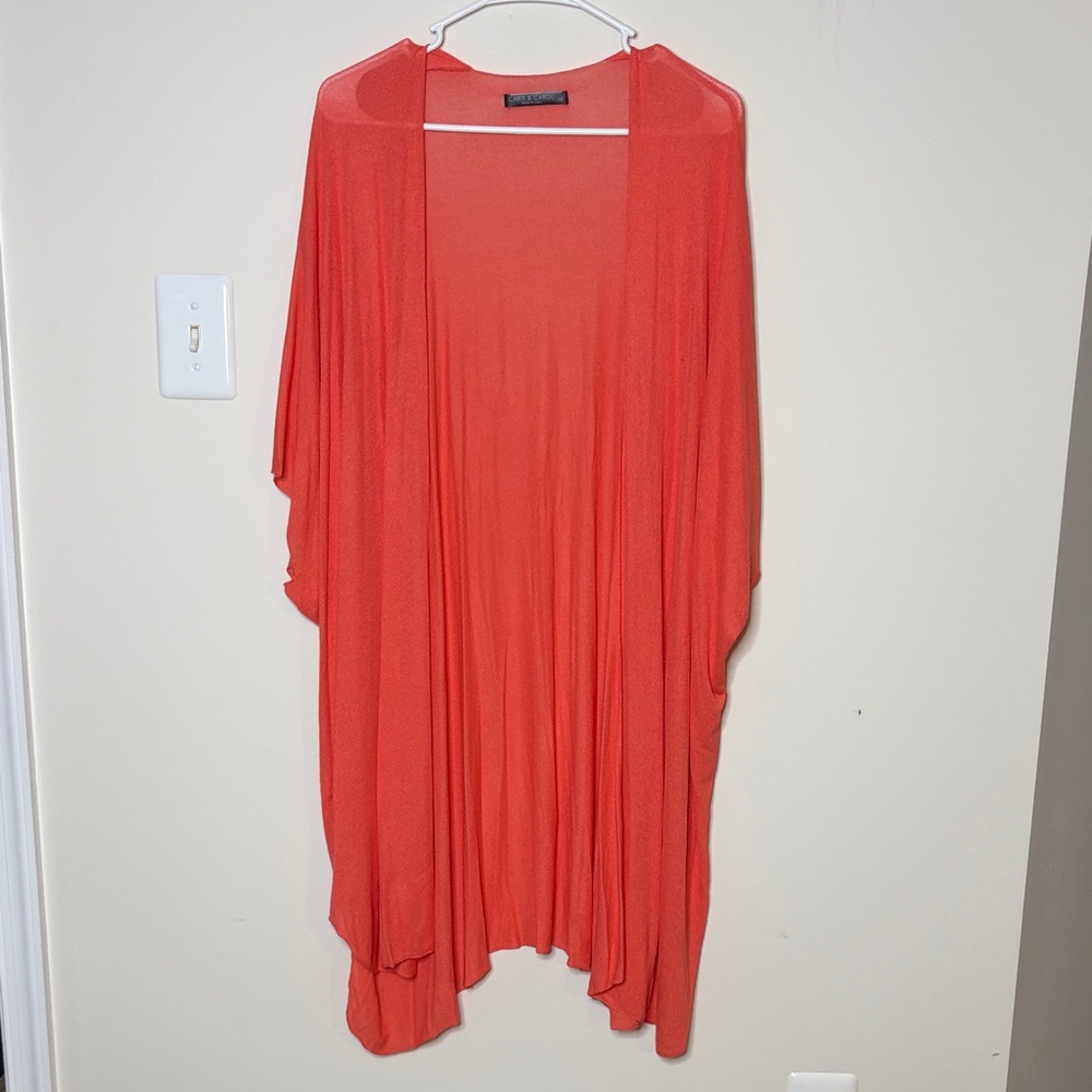 Chris & Carol Draped Open-Front Lightweight Cardigan in Coral